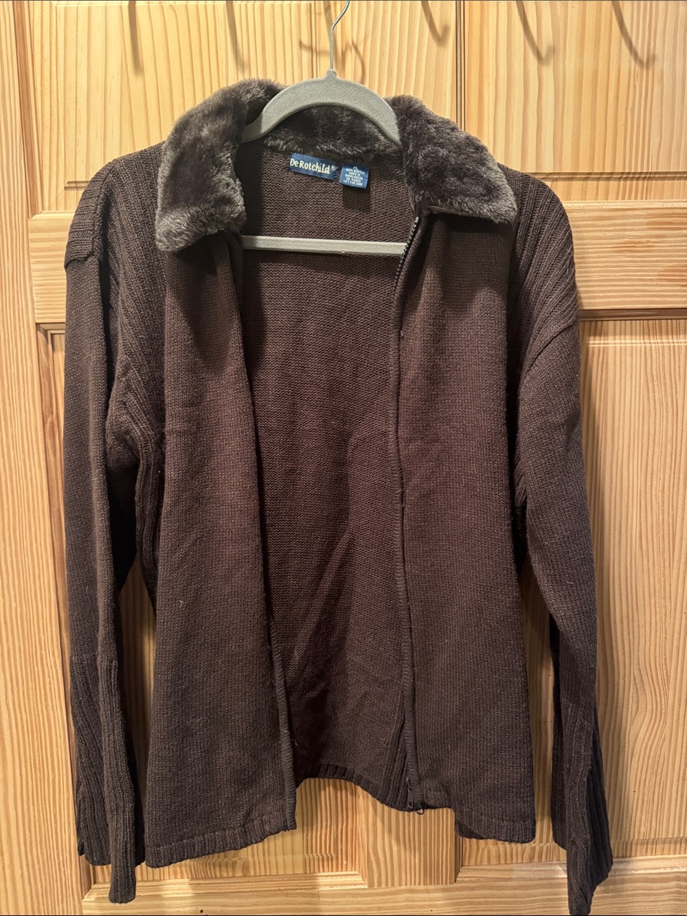 Women's Brown Open-Front Cardigan with Faux-Fur Collar by De Rotschild